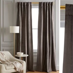 NWT QUINCE 48x108 Luster Velvet Room Darkening Curtain Slate 3546